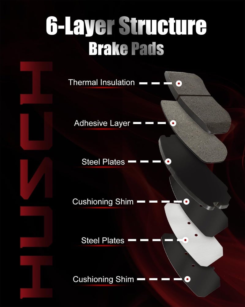 HUSCH مجموعة وسادات الفرامل الأمامية السيراميكية D2302 تناسب هيونداي سوناتا 2020-2024، وكيا K5 2021-2022 - Image 4